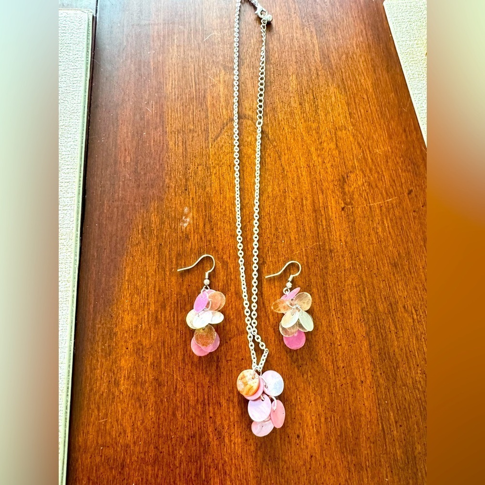 Pink and brown earring and necklace set